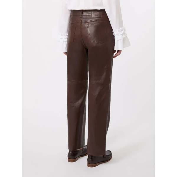 Max Mara Pesca Five-Pocket Nappa Leather Trousers in Dark Brown | Tailored pants | Luxury Shoes 