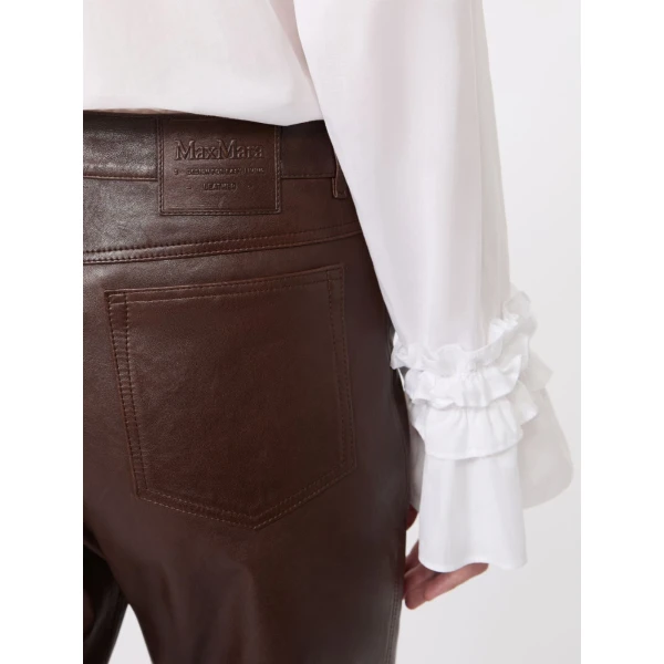 Max Mara Pesca Five-Pocket Nappa Leather Trousers in Dark Brown | Tailored pants | Luxury Shoes 