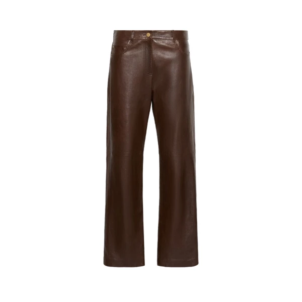 Max Mara Pesca Five-Pocket Nappa Leather Trousers in Dark Brown | Tailored pants | Luxury Shoes 