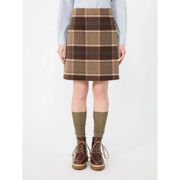 Max Mara Pesche Short Checked Wool Skirt in Brown | Mini Skirts | Luxury Shoes 