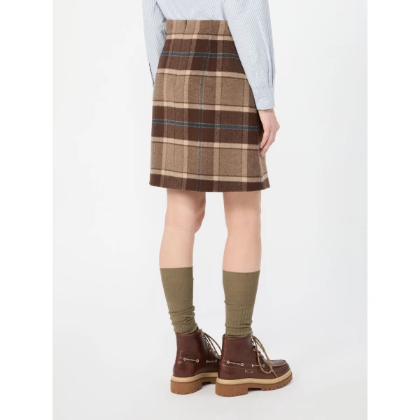 Max Mara Pesche Short Checked Wool Skirt in Brown | Mini Skirts | Luxury Shoes 