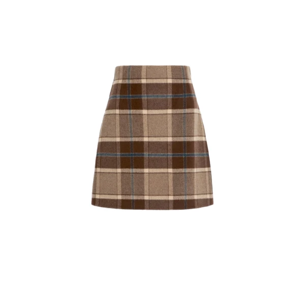 Max Mara Pesche Short Checked Wool Skirt in Brown | Mini Skirts | Luxury Shoes 