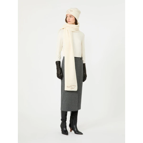 Max Mara Petali Jacquard Jersey Wrap Skirt in Medium Grey | Pencil Skirts | Luxury Shoes 