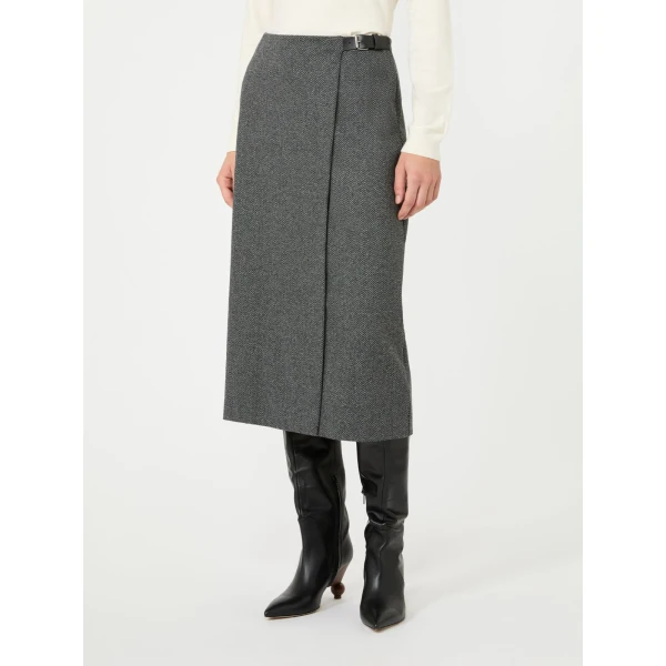 Max Mara Petali Jacquard Jersey Wrap Skirt in Medium Grey | Pencil Skirts | Luxury Shoes 