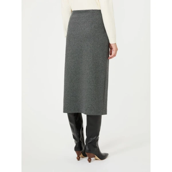 Max Mara Petali Jacquard Jersey Wrap Skirt in Medium Grey | Pencil Skirts | Luxury Shoes 