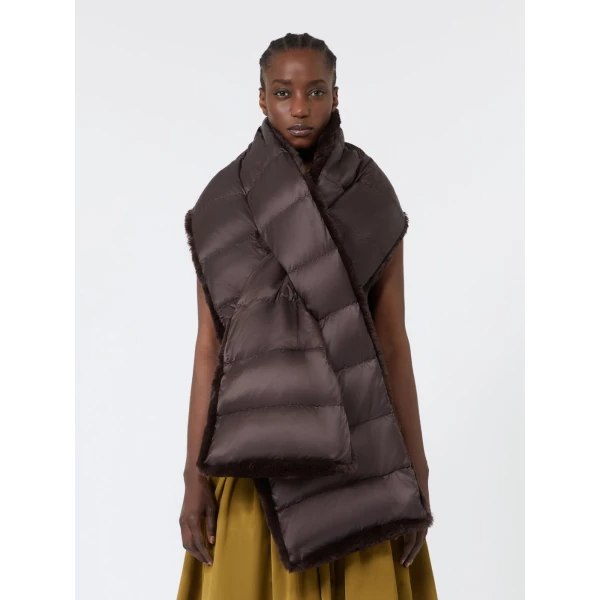 Max Mara Piacere Water-Repellent Canvas Padded Stole in Dark Brown | Scarves | Luxury Shoes 