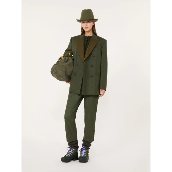 Max Mara Piega Melange Wool Cropped Trousers in Moss Green | Tailored pants | Luxury Shoes 