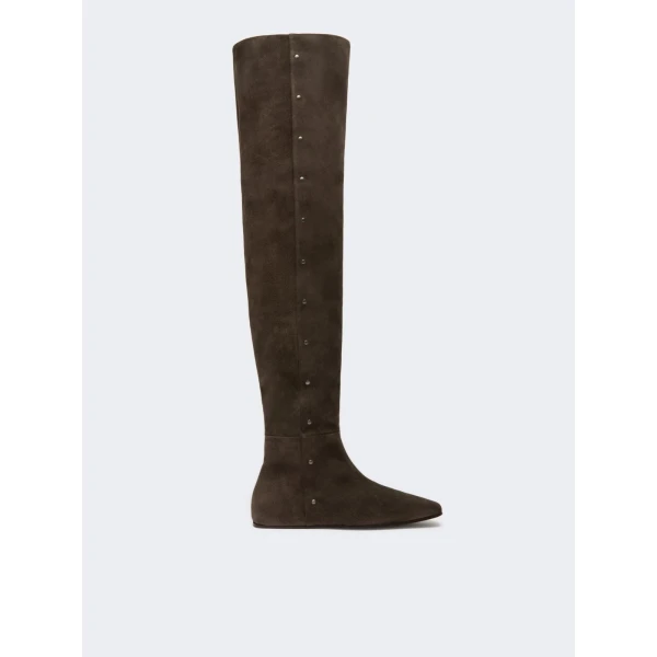Max Mara Pietra Studded Split Leather Boots in Dark Brown | Boots | Luxury Shoes 