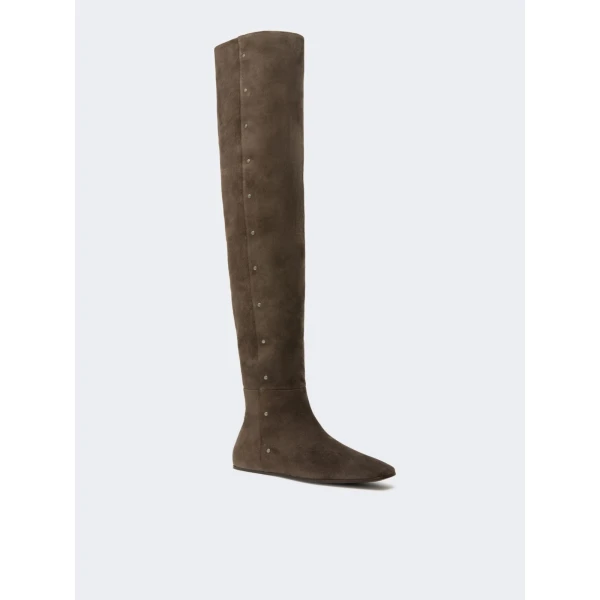 Max Mara Pietra Studded Split Leather Boots in Dark Brown | Boots | Luxury Shoes 