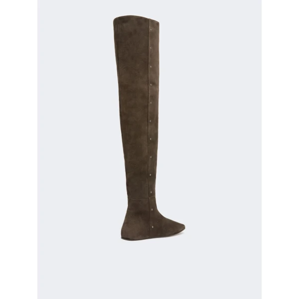 Max Mara Pietra Studded Split Leather Boots in Dark Brown | Boots | Luxury Shoes 