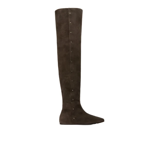 Pietra Studded Split Leather Boots in Dark Brown