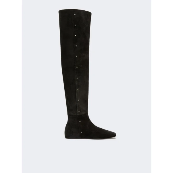 Max Mara Pietra Studded Split Leather Boots in Dark Grey | Boots | Luxury Shoes 