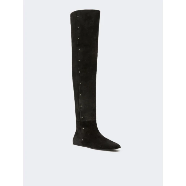 Max Mara Pietra Studded Split Leather Boots in Dark Grey | Boots | Luxury Shoes 
