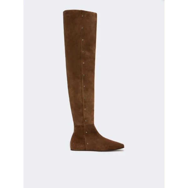 Max Mara Pietra Studded Split Leather Boots in Hazelnut Brown | Boots | Luxury Shoes 