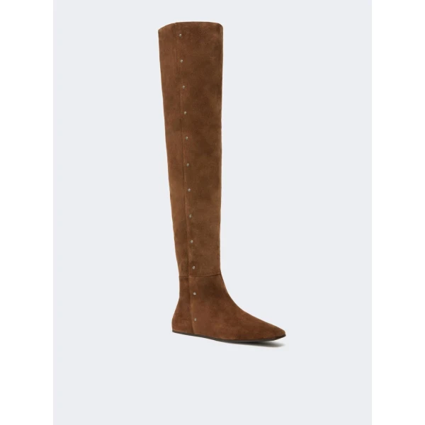 Max Mara Pietra Studded Split Leather Boots in Hazelnut Brown | Boots | Luxury Shoes 