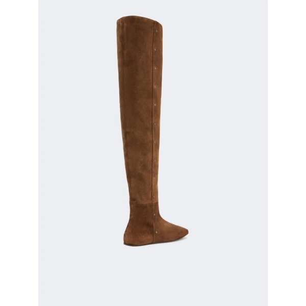 Max Mara Pietra Studded Split Leather Boots in Hazelnut Brown | Boots | Luxury Shoes 