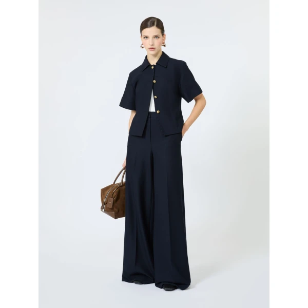 Max Mara Pinza Wide-Fit Pique Jersey Trousers in Ultramarine | Wide leg pants | Luxury Shoes 