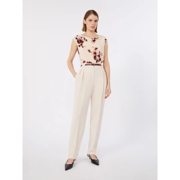 Max Mara Pioggia Printed Silk Crepe de Chine Top in Bordeaux | Blouse | Luxury Shoes 