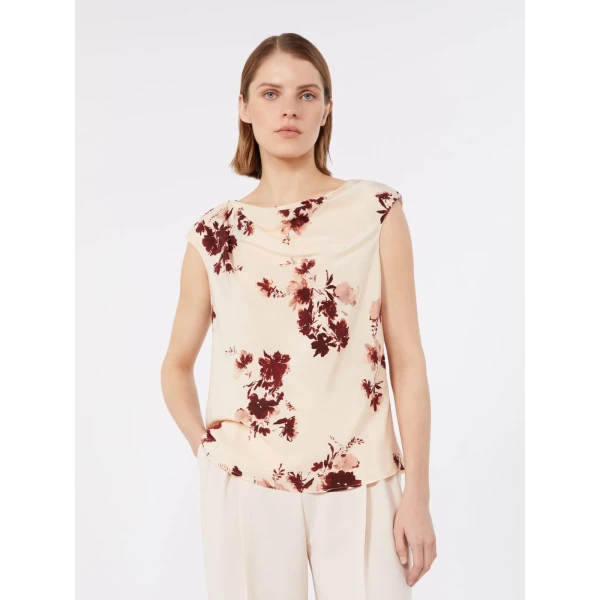 Max Mara Pioggia Printed Silk Crepe de Chine Top in Bordeaux | Blouse | Luxury Shoes 