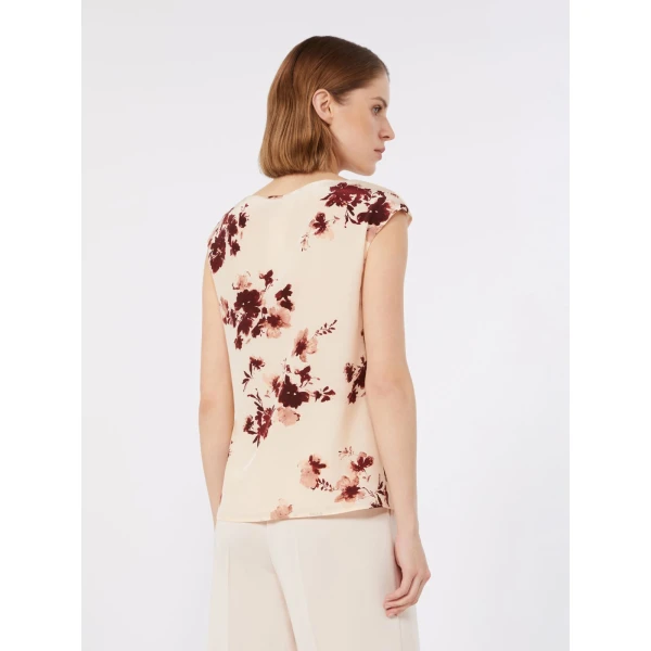 Max Mara Pioggia Printed Silk Crepe de Chine Top in Bordeaux | Blouse | Luxury Shoes 