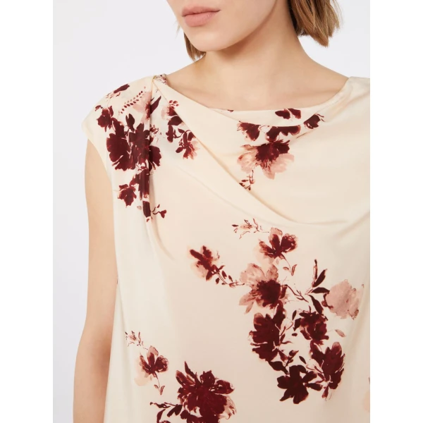 Max Mara Pioggia Printed Silk Crepe de Chine Top in Bordeaux | Blouse | Luxury Shoes 