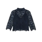 Max Mara Piovra Macrame Lace Blouse in Midnight Blue | Blouse | Luxury Shoes 