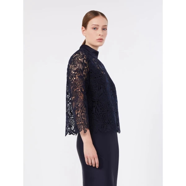 Max Mara Piovra Macrame Lace Blouse in Midnight Blue | Blouse | Luxury Shoes 