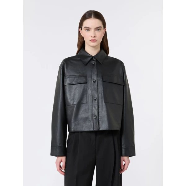 Max Mara Piovra Nappa Leather Shirt Jacket in Black | Leather Jackets | Luxury Shoes 