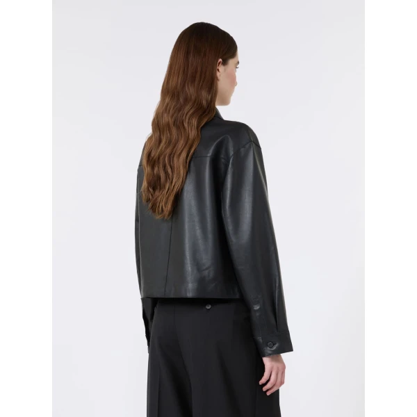 Max Mara Piovra Nappa Leather Shirt Jacket in Black | Leather Jackets | Luxury Shoes 