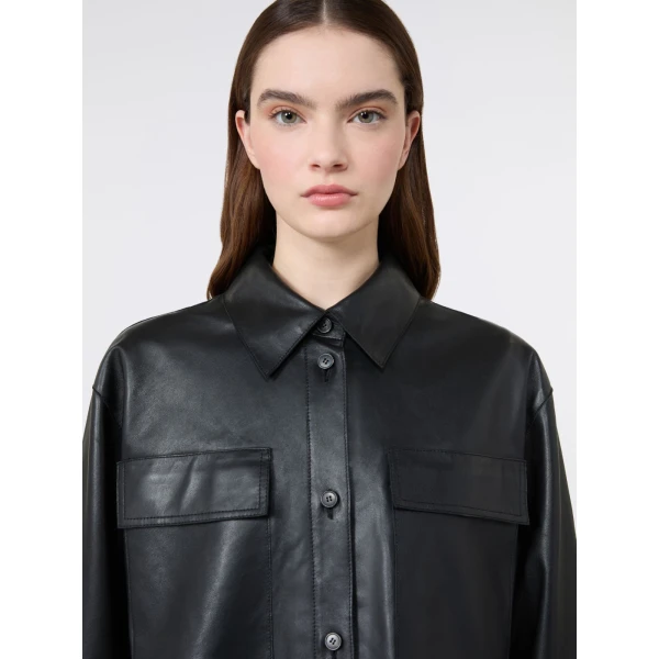 Max Mara Piovra Nappa Leather Shirt Jacket in Black | Leather Jackets | Luxury Shoes 