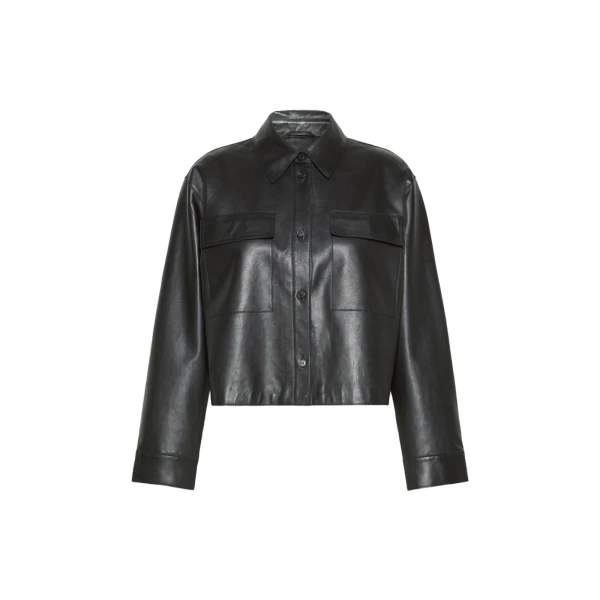 Max Mara Piovra Nappa Leather Shirt Jacket in Black | Leather Jackets | Luxury Shoes 