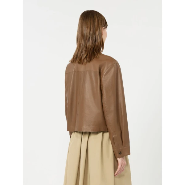 Max Mara Piovra Nappa Leather Shirt Jacket in Brown | Leather Jackets | Luxury Shoes 
