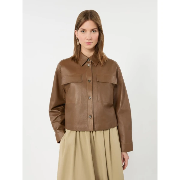 Max Mara Piovra Nappa Leather Shirt Jacket in Brown | Leather Jackets | Luxury Shoes 