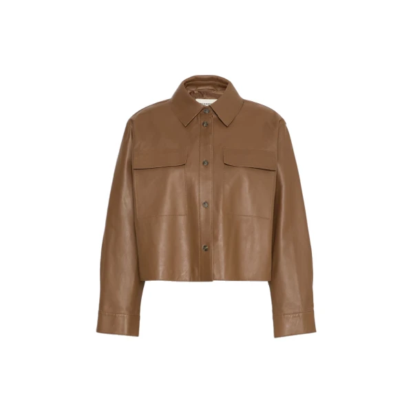 Max Mara Piovra Nappa Leather Shirt Jacket in Brown | Leather Jackets | Luxury Shoes 