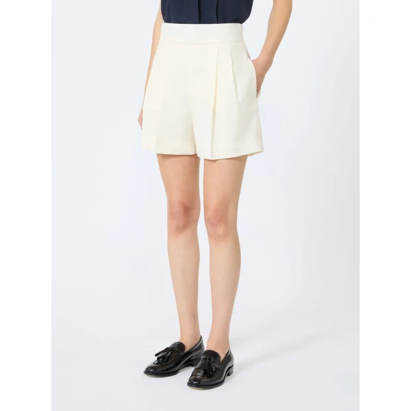 Max Mara Pittura Lightweight Woollen Cloth Shorts in Ivory | Shorts | Luxury Shoes 