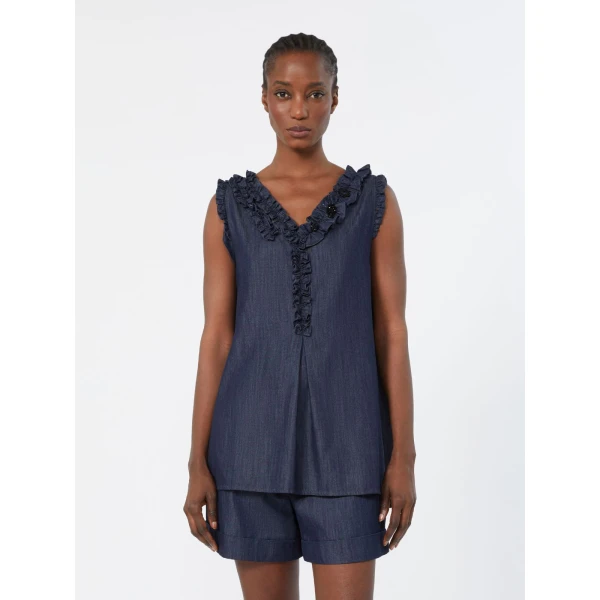 Max Mara Piuma Sleeveless Cotton Denim Top in Midnight Blue | Sleeveless | Luxury Shoes 