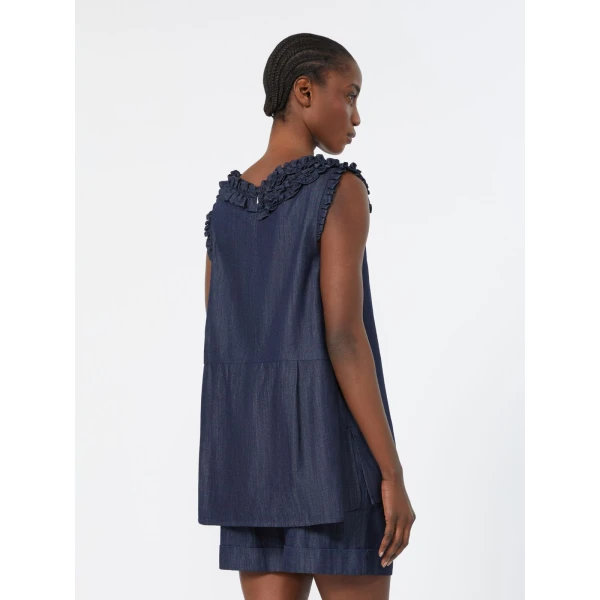 Max Mara Piuma Sleeveless Cotton Denim Top in Midnight Blue | Sleeveless | Luxury Shoes 