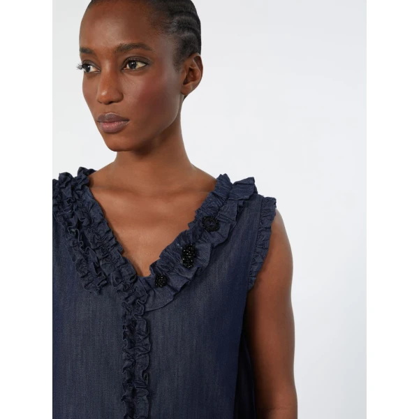 Max Mara Piuma Sleeveless Cotton Denim Top in Midnight Blue | Sleeveless | Luxury Shoes 