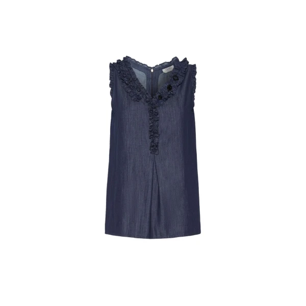 Max Mara Piuma Sleeveless Cotton Denim Top in Midnight Blue | Sleeveless | Luxury Shoes 
