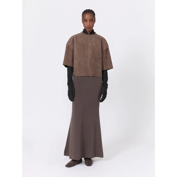 Max Mara Piuma Wool and Cashmere Knit Skirt in Mud | Maxi Skirts | Luxury Shoes 