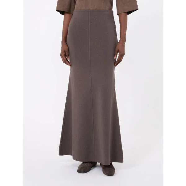 Max Mara Piuma Wool and Cashmere Knit Skirt in Mud | Maxi Skirts | Luxury Shoes 
