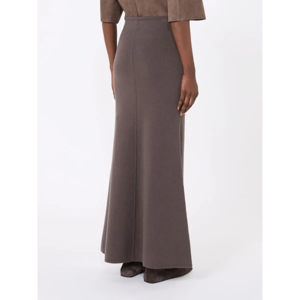 Max Mara Piuma Wool and Cashmere Knit Skirt in Mud | Maxi Skirts | Luxury Shoes 