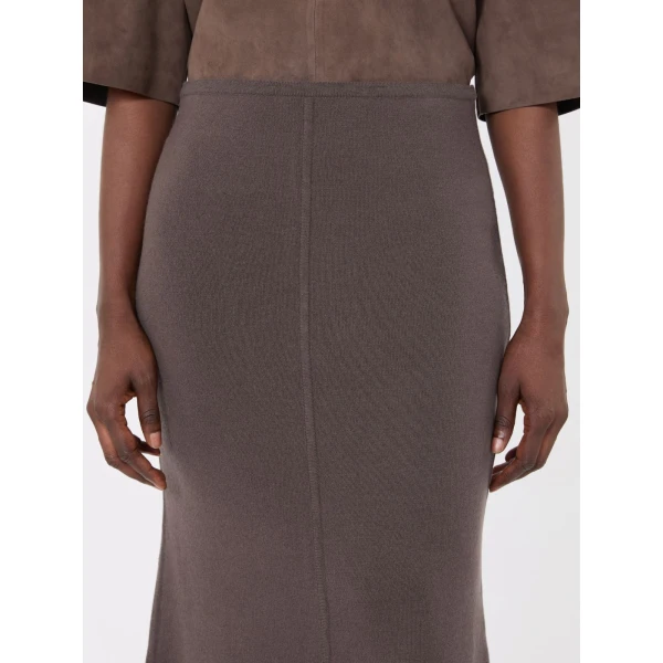 Max Mara Piuma Wool and Cashmere Knit Skirt in Mud | Maxi Skirts | Luxury Shoes 