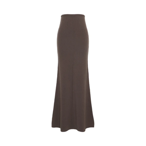 Max Mara Piuma Wool and Cashmere Knit Skirt in Mud | Maxi Skirts | Luxury Shoes 