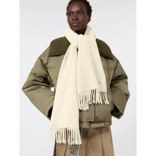 Max Mara Plain Wool Stole in White | Scarves | Luxury Shoes 