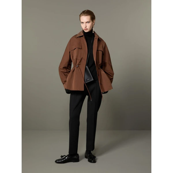 Max Mara Platani Cotton-Blend Faille Safari Jacket in Dark Brown | Jackets | Luxury Shoes 