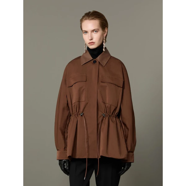 Max Mara Platani Cotton-Blend Faille Safari Jacket in Dark Brown | Jackets | Luxury Shoes 
