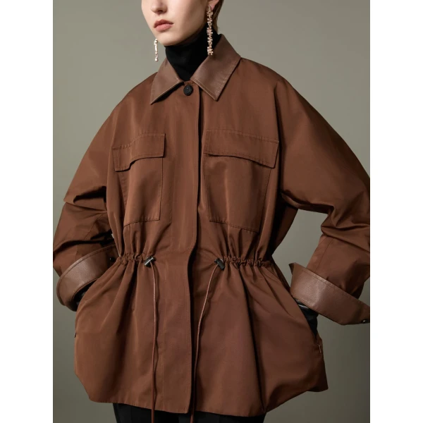 Max Mara Platani Cotton-Blend Faille Safari Jacket in Dark Brown | Jackets | Luxury Shoes 