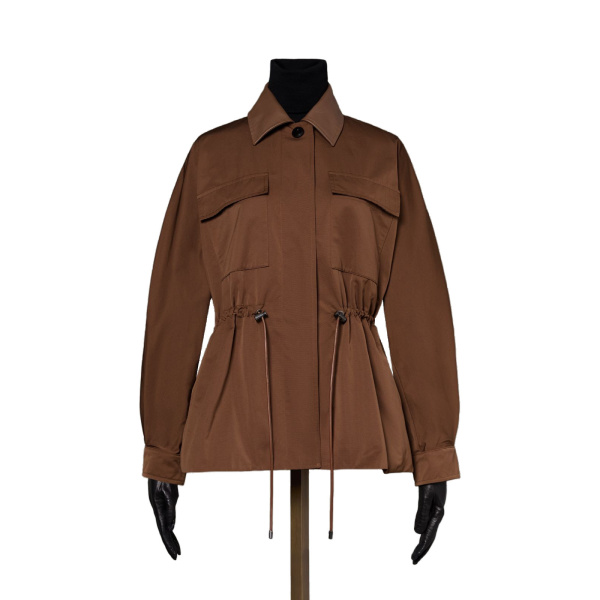 Max Mara Platani Cotton-Blend Faille Safari Jacket in Dark Brown | Jackets | Luxury Shoes 