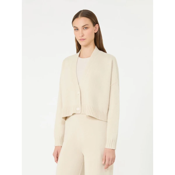 Max Mara Platani Wool and Cashmere Boxy Cardigan in Beige | Cardigan | Luxury Shoes 